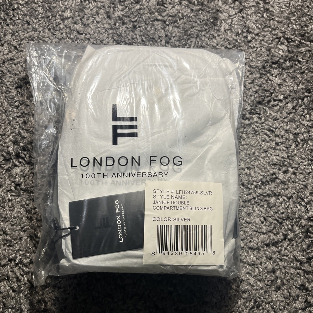 NWT London Fog Silver Color‎ Small Sling bag Double Zip compartment + Inside Zip - Picture 9 of 10